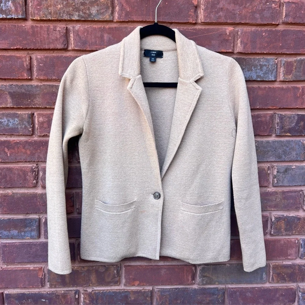 J Crew Blazer Cropped Single-button Sweater blazer Wool Blend Jcrew 365 tan